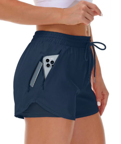 Women's athletic shorts, running, yoga, two-piece design, anti-exposure shorts, fitness, elastic, slimming leggings