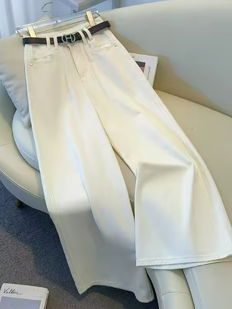 Loose Wide Leg Denim Jeans Women's Summer Thin Drapey Straight High Waist Slimming Floor-Length Pants Vintage High Waist Zipper