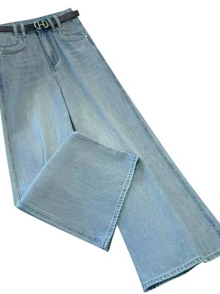 Loose Wide Leg Denim Jeans Women's Summer Thin Drapey Straight High Waist Slimming Floor-Length Pants Vintage High Waist Zipper