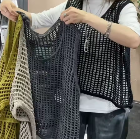 Ladies Hollow out Vest Top Loose Korean Layering Lazy Spring Summer New Arrival ort Length Single Button
