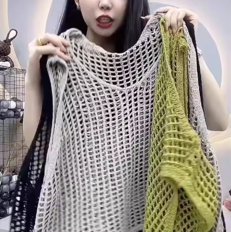Ladies Hollow out Vest Top Loose Korean Layering Lazy Spring Summer New Arrival ort Length Single Button