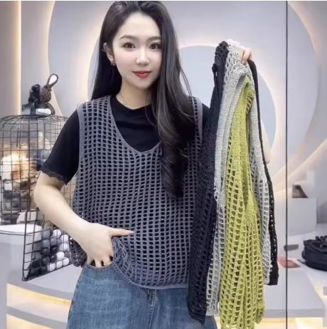 Ladies Hollow out Vest Top Loose Korean Layering Lazy Spring Summer New Arrival ort Length Single Button