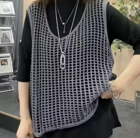 Ladies Hollow out Vest Top Loose Korean Layering Lazy Spring Summer New Arrival ort Length Single Button