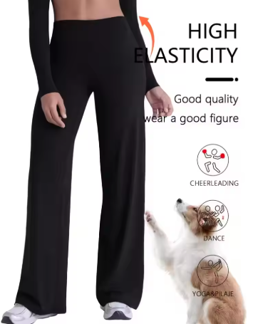 Ladies High-Waisted Wide-Leg Yoga Pants Solid Color Elastic Waistband Comfortable Fabric for Outdoor Fitness