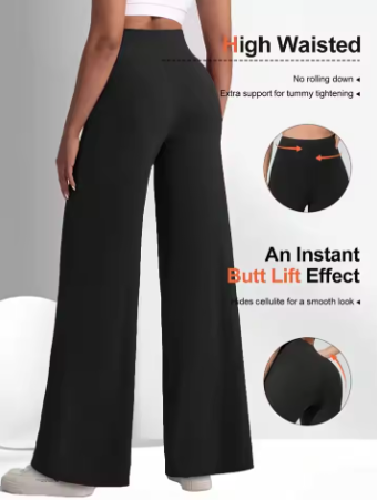 Ladies High-Waisted Wide-Leg Yoga Pants Solid Color Elastic Waistband Comfortable Fabric for Outdoor Fitness